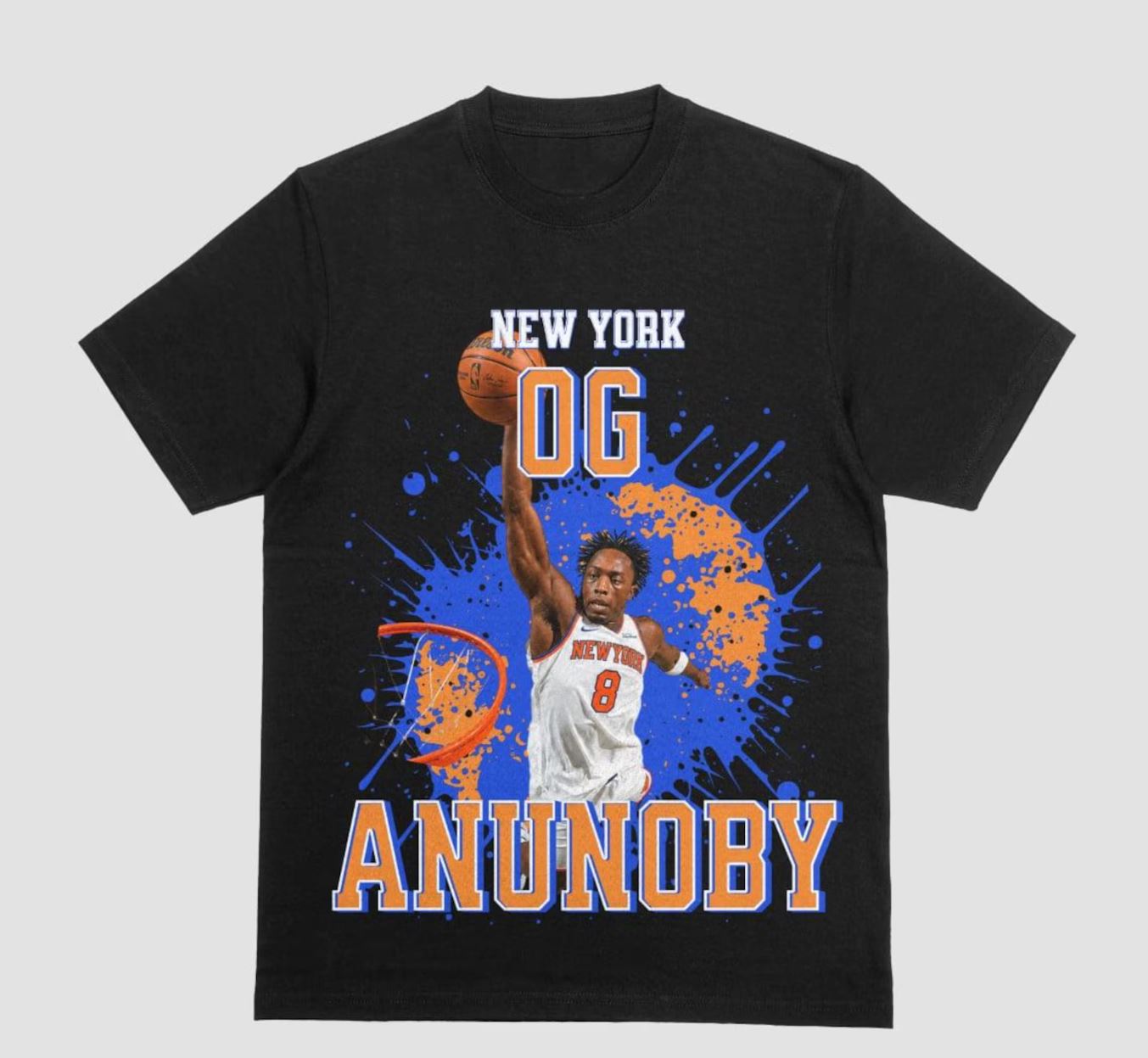 OG Anunoby New York Basketball Graphic Tee, Vintage Acid Wash Shirt