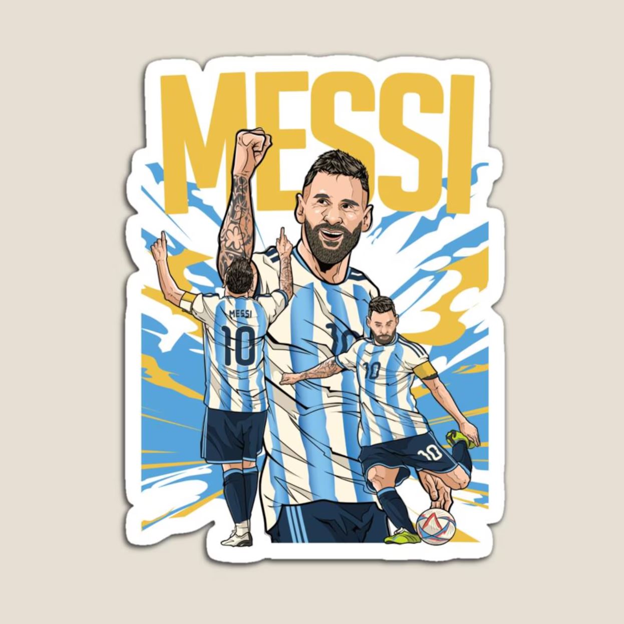 Lionel Messi Cartoon Glossy Sticker Laptop and Phone Decal