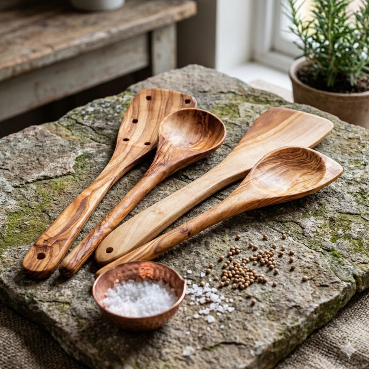 Wood Utensil Set 4pcs, Wooden Utensils for Cooking, Kitchen Utensils Set, Spatula and Spoon Set, Wood Utensils, Cooking Utensils